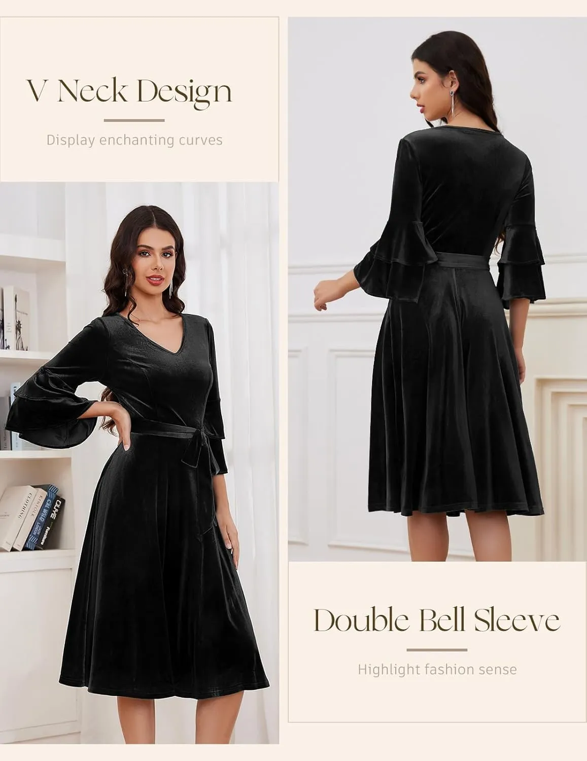 DRESSTELLS Velvet Cocktail Dress for Women, 2024 Christmas Holiday Party Long Sleeve Velour Dresses