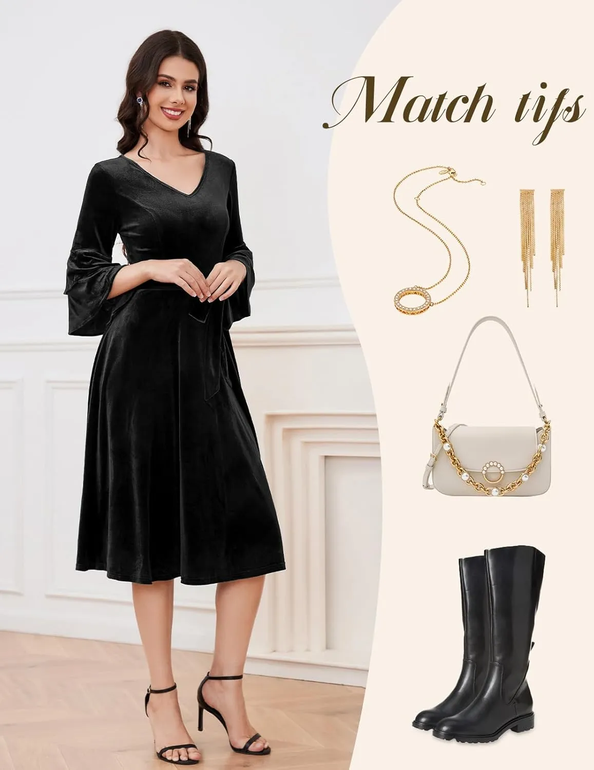 DRESSTELLS Velvet Cocktail Dress for Women, 2024 Christmas Holiday Party Long Sleeve Velour Dresses