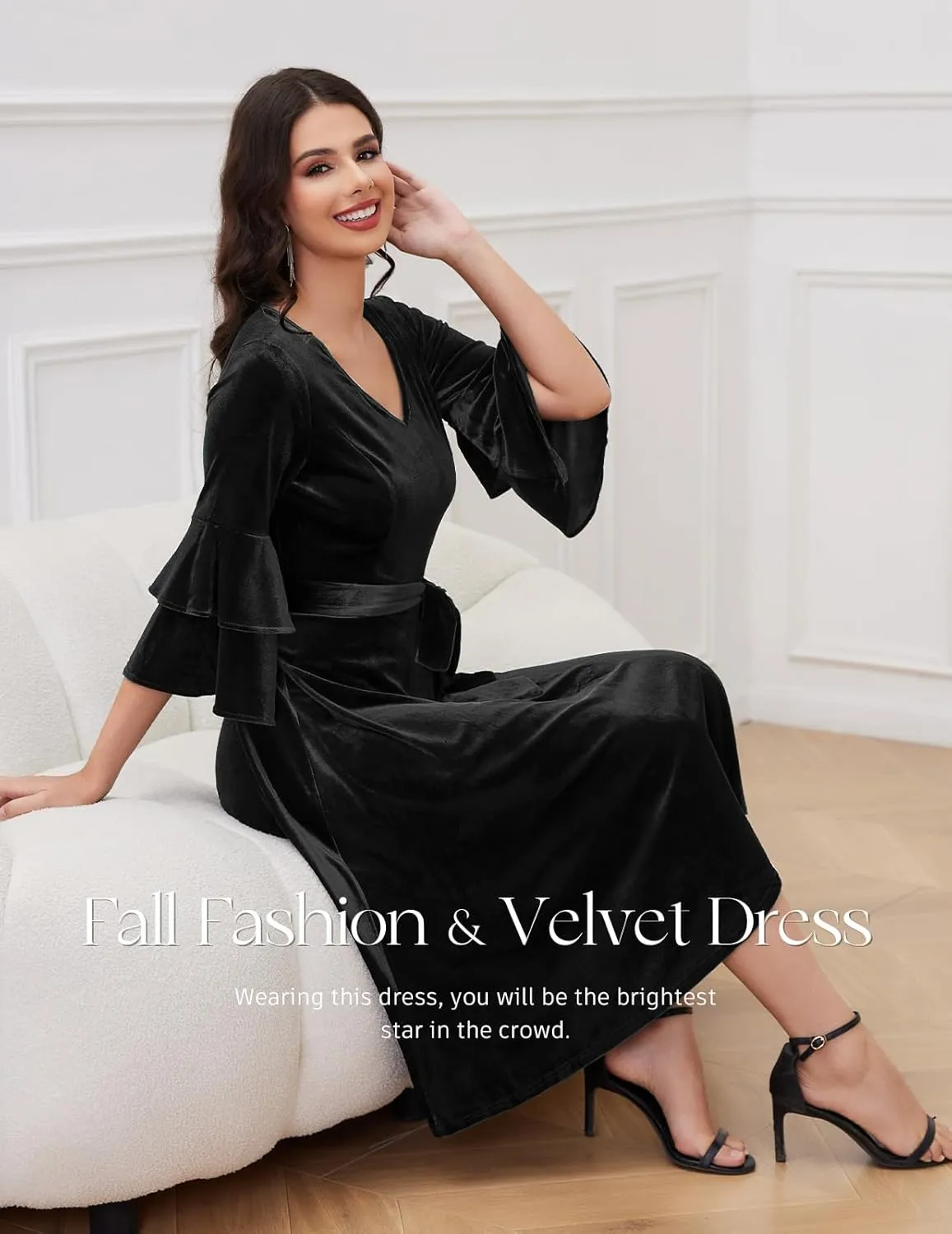 DRESSTELLS Velvet Cocktail Dress for Women, 2024 Christmas Holiday Party Long Sleeve Velour Dresses