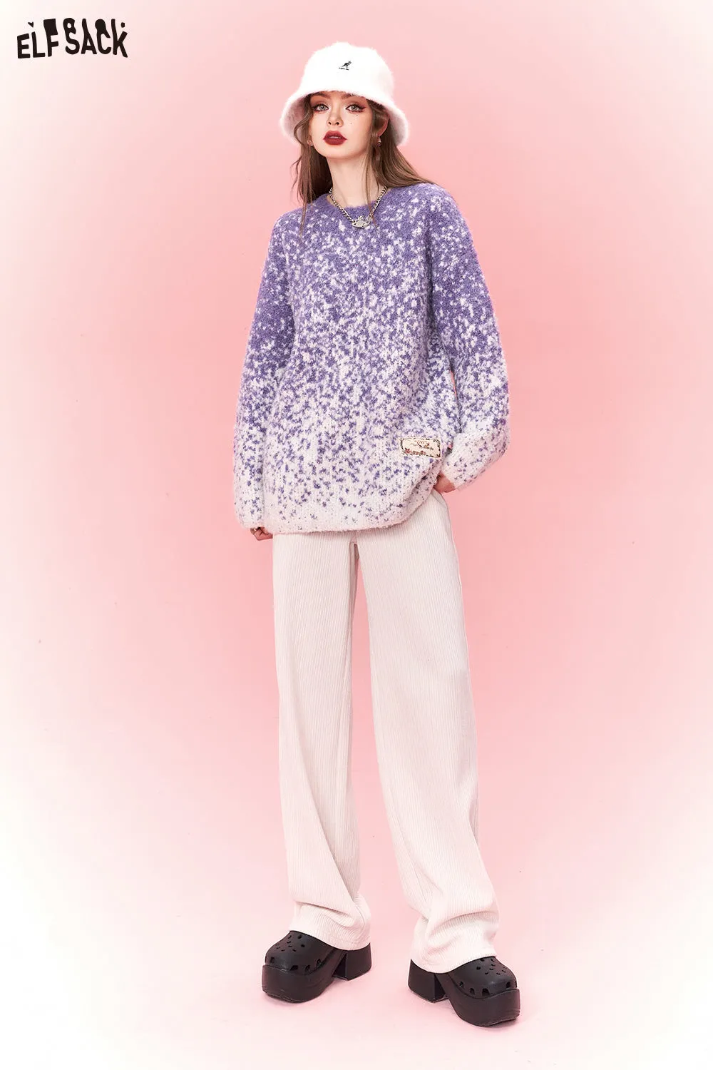 ELFSACK Plus Size Dot Sweaters Women 2023 Winter New Chinese Style Designer Clothes