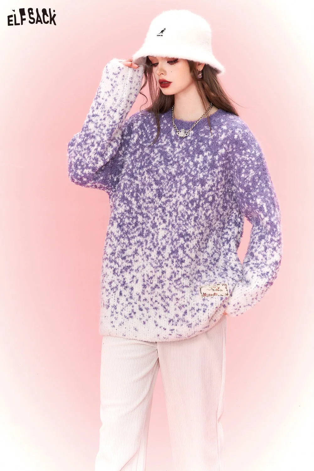 ELFSACK Plus Size Dot Sweaters Women 2023 Winter New Chinese Style Designer Clothes