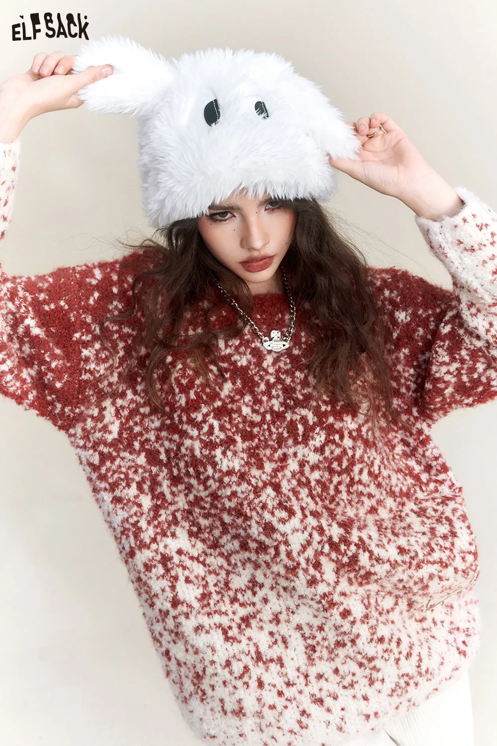 ELFSACK Plus Size Dot Sweaters Women 2023 Winter New Chinese Style Designer Clothes