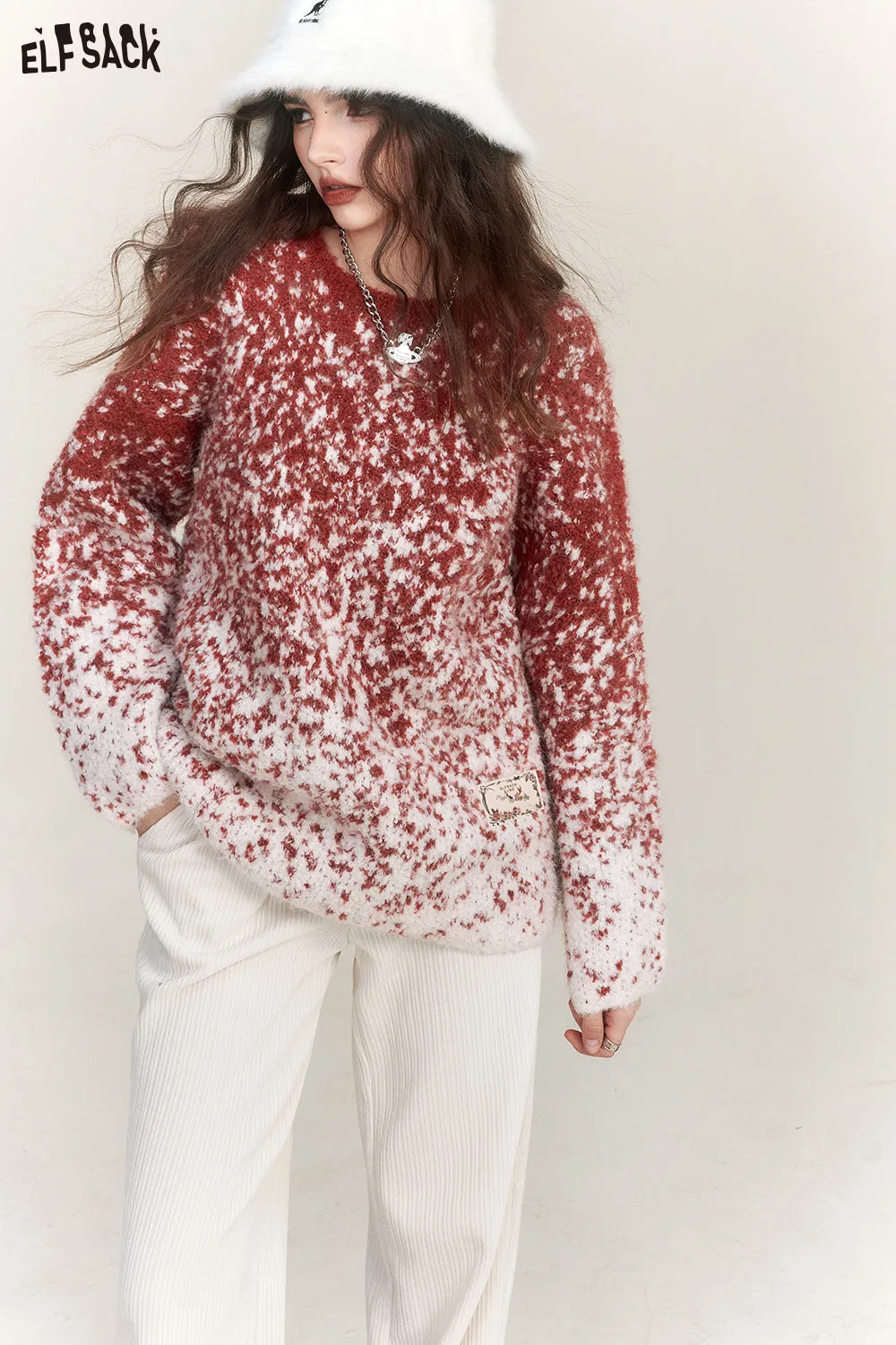 ELFSACK Plus Size Dot Sweaters Women 2023 Winter New Chinese Style Designer Clothes