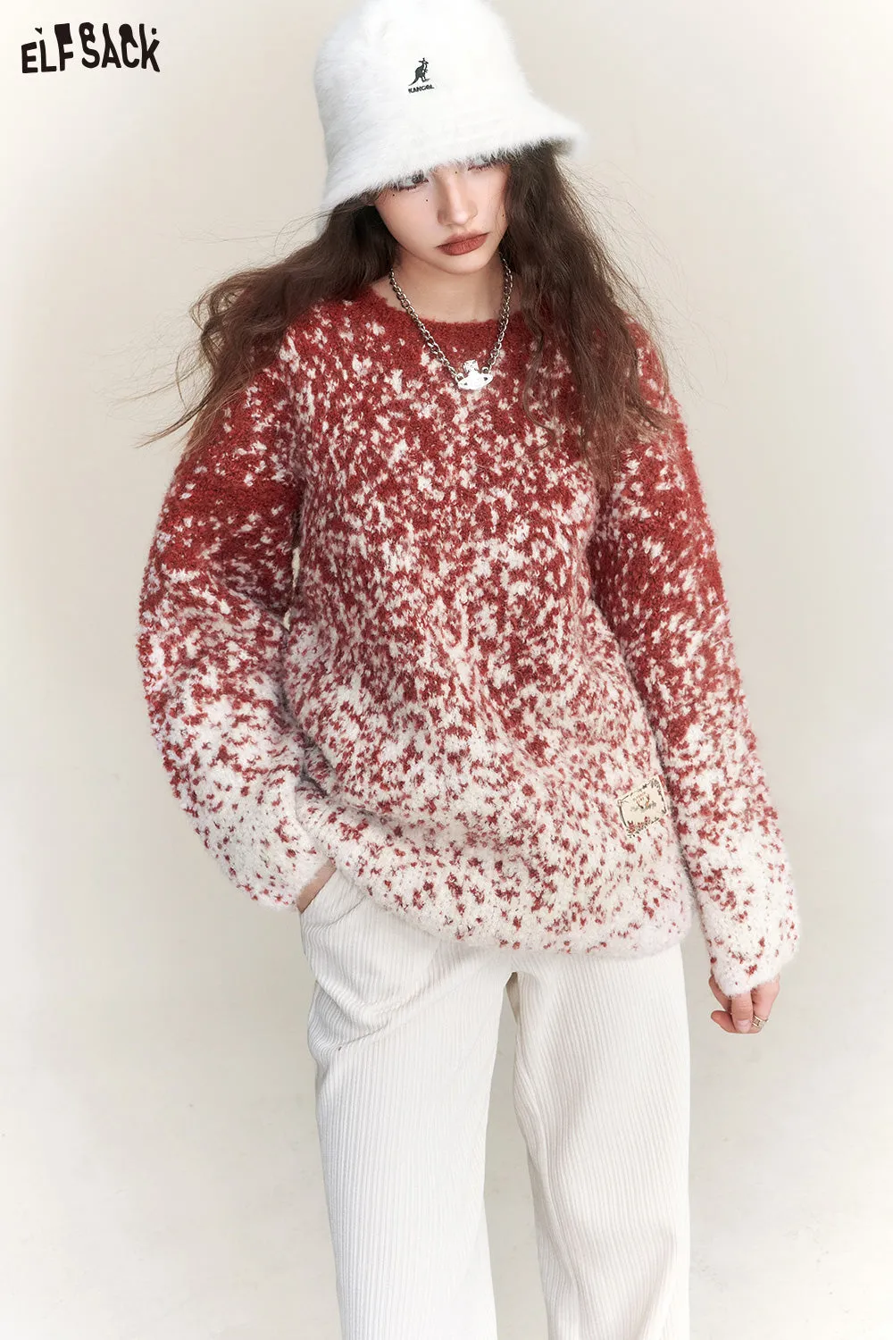 ELFSACK Plus Size Dot Sweaters Women 2023 Winter New Chinese Style Designer Clothes