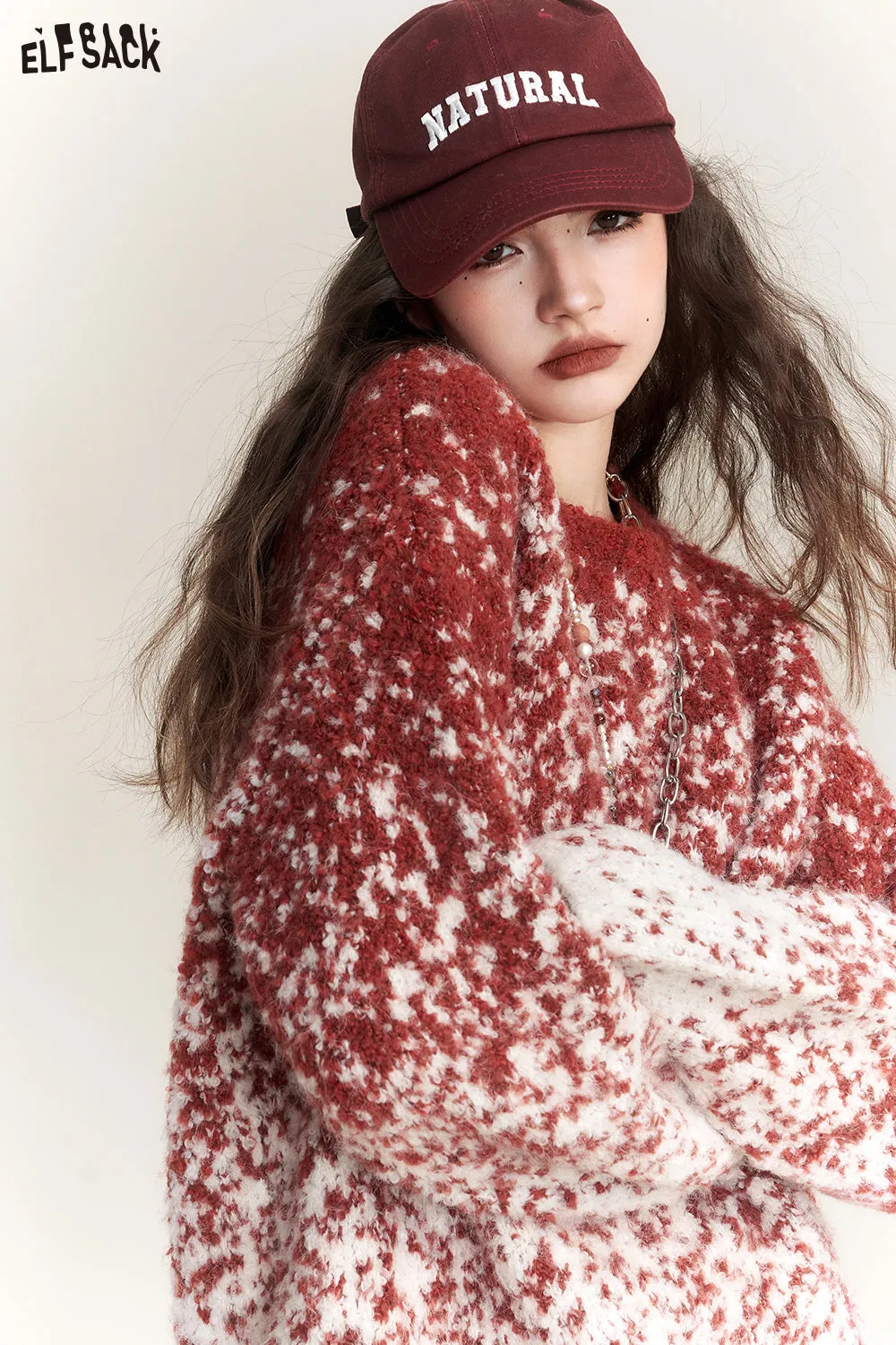 ELFSACK Plus Size Dot Sweaters Women 2023 Winter New Chinese Style Designer Clothes