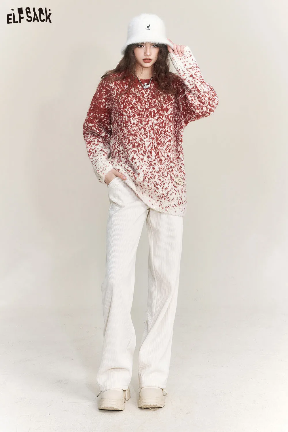 ELFSACK Plus Size Dot Sweaters Women 2023 Winter New Chinese Style Designer Clothes