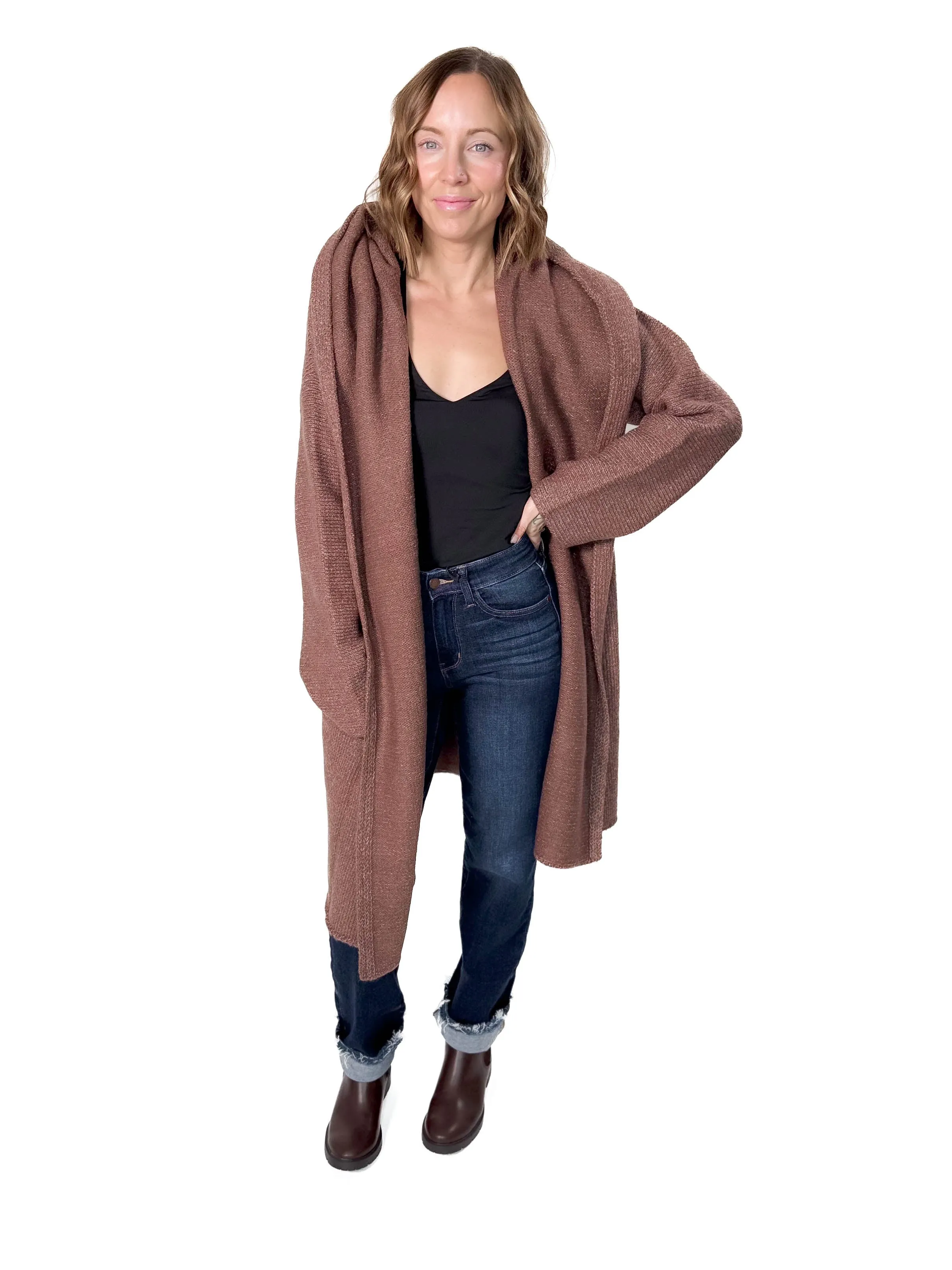 Ellesbeth Oversized Two Pocket Hooded Coatigan- VINTAGE MAUVE