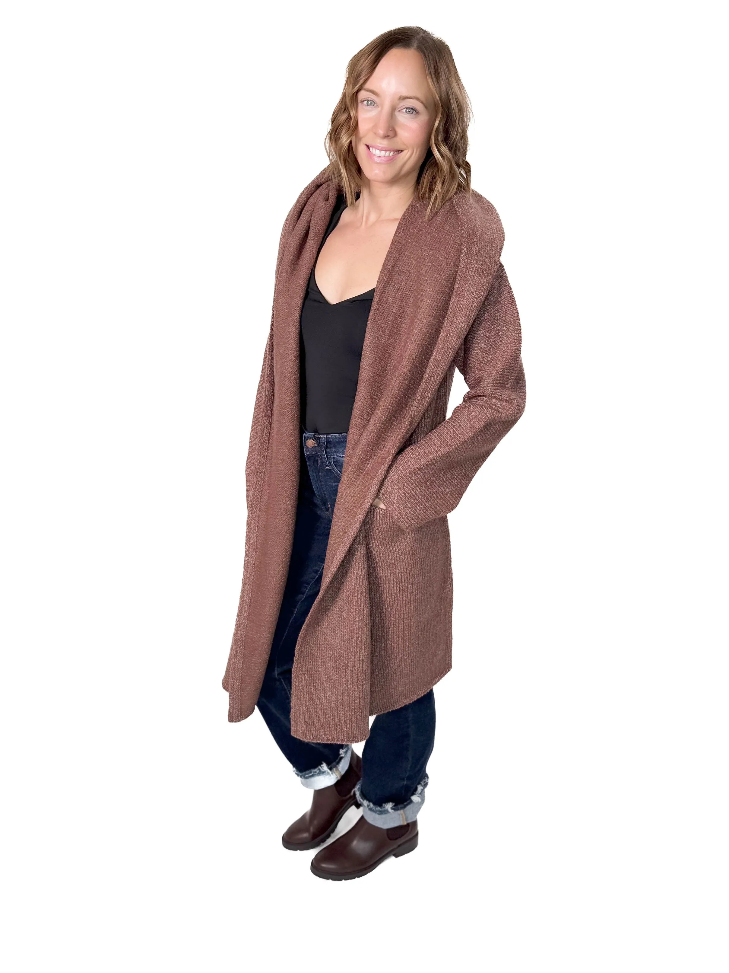 Ellesbeth Oversized Two Pocket Hooded Coatigan- VINTAGE MAUVE
