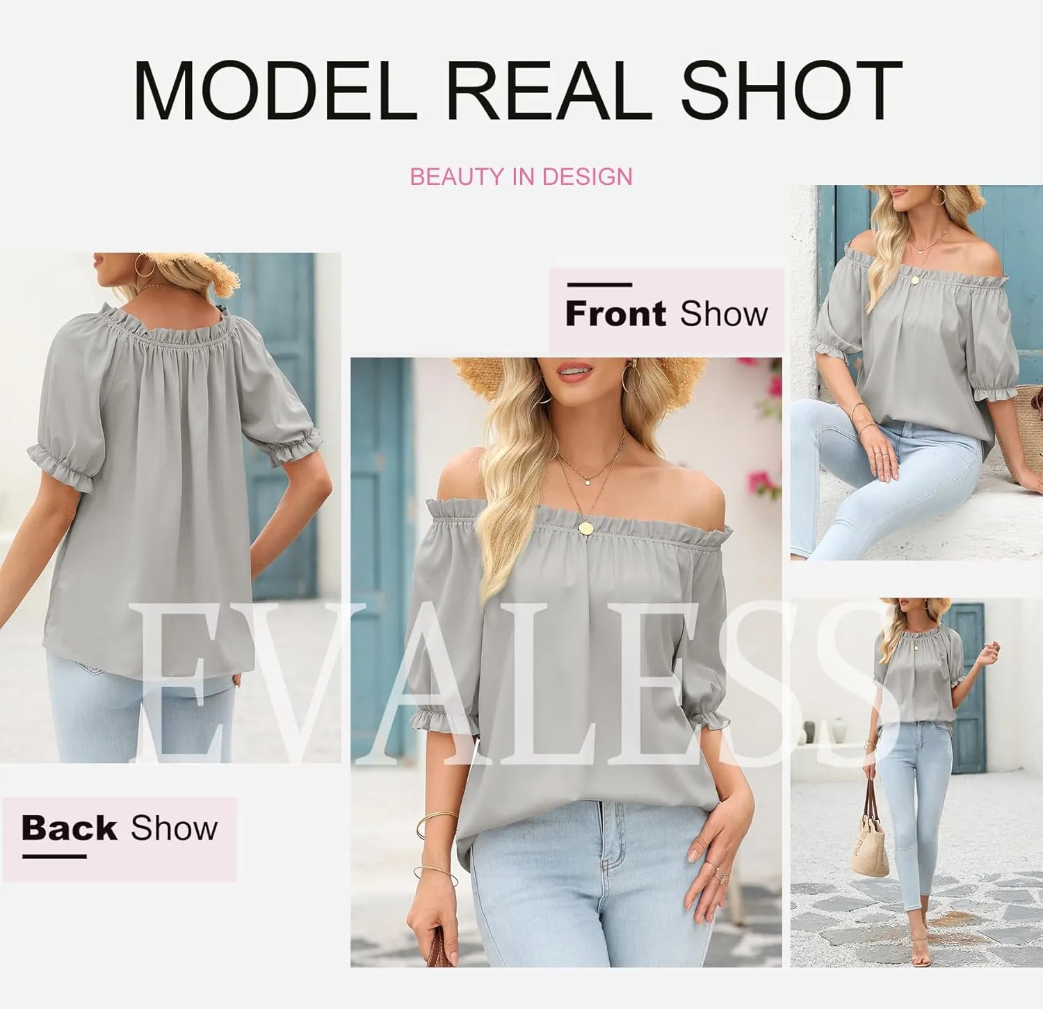 EVALESS Womens Tops Off The Shoulder Blouses for Women Dressy Casual Cute Puff Sleeve T Shirts Fashion 2025