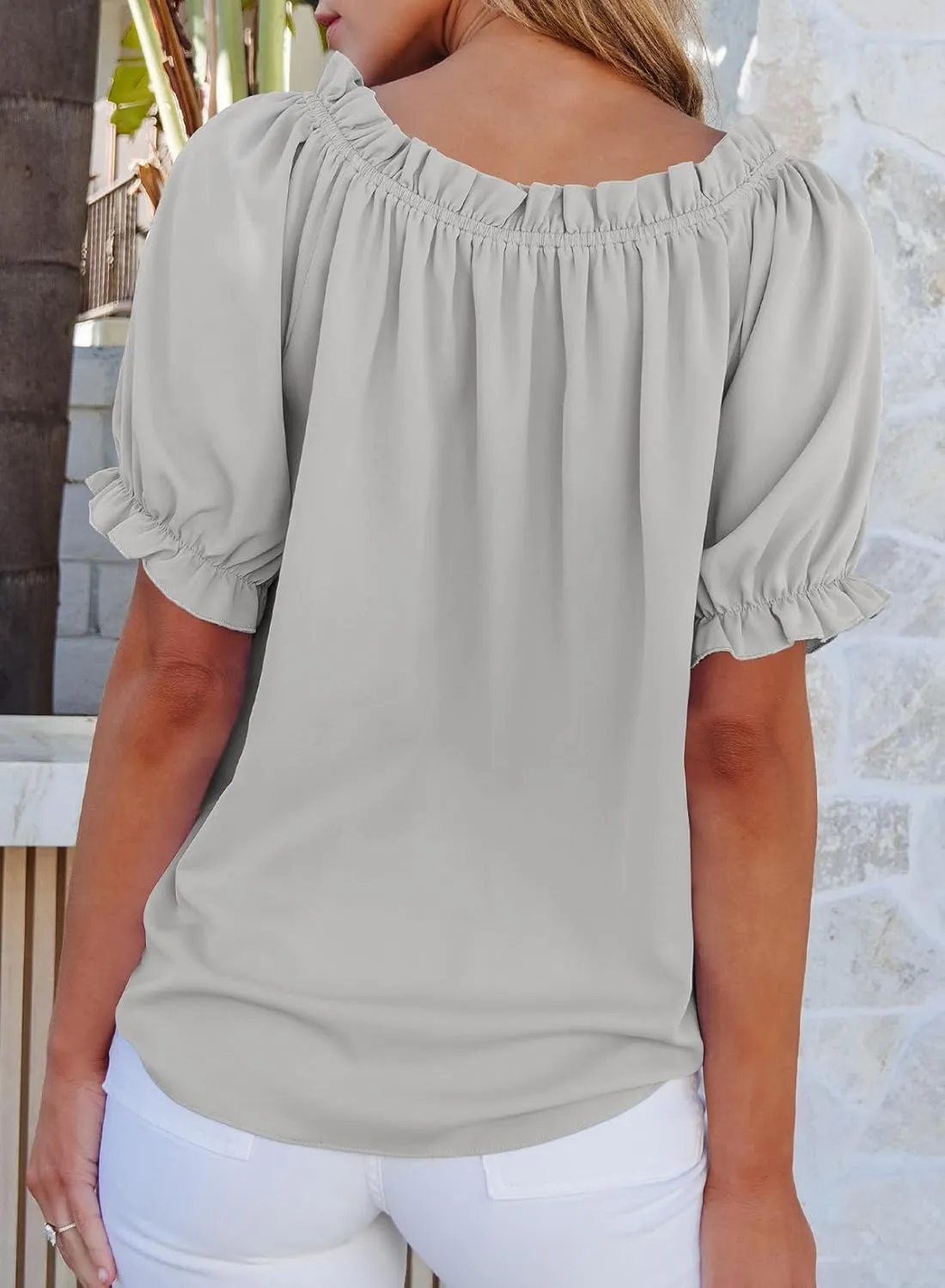 EVALESS Womens Tops Off The Shoulder Blouses for Women Dressy Casual Cute Puff Sleeve T Shirts Fashion 2025