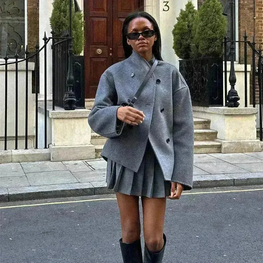 Fall Winter Double Breasted Solid Color Cashmere coat for women