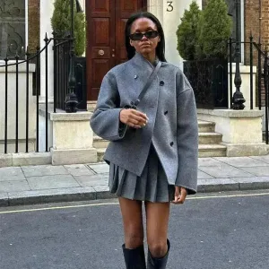 Fall Winter Double Breasted Solid Color Cashmere coat for women