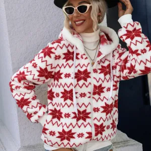 Fleece Christmas Printed Jackets Loose Hooded Zipper Cardigan Wholesale Womens Clothing N3823111600046
