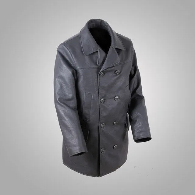 German Repro Kriegsmarine Submarine WW2 U-Boat Faux Leather Coat Military Uniform