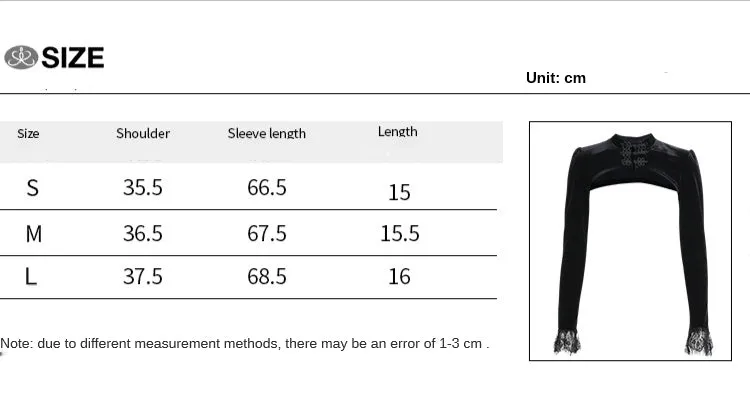 Gothic style cloth buttons short coat bolero sexy hollow out long sleeves lace blouse