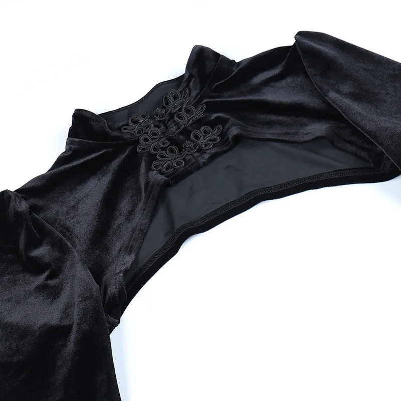 Gothic style cloth buttons short coat bolero sexy hollow out long sleeves lace blouse