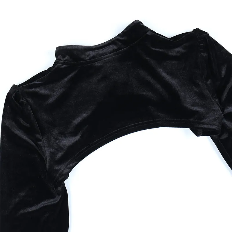 Gothic style cloth buttons short coat bolero sexy hollow out long sleeves lace blouse