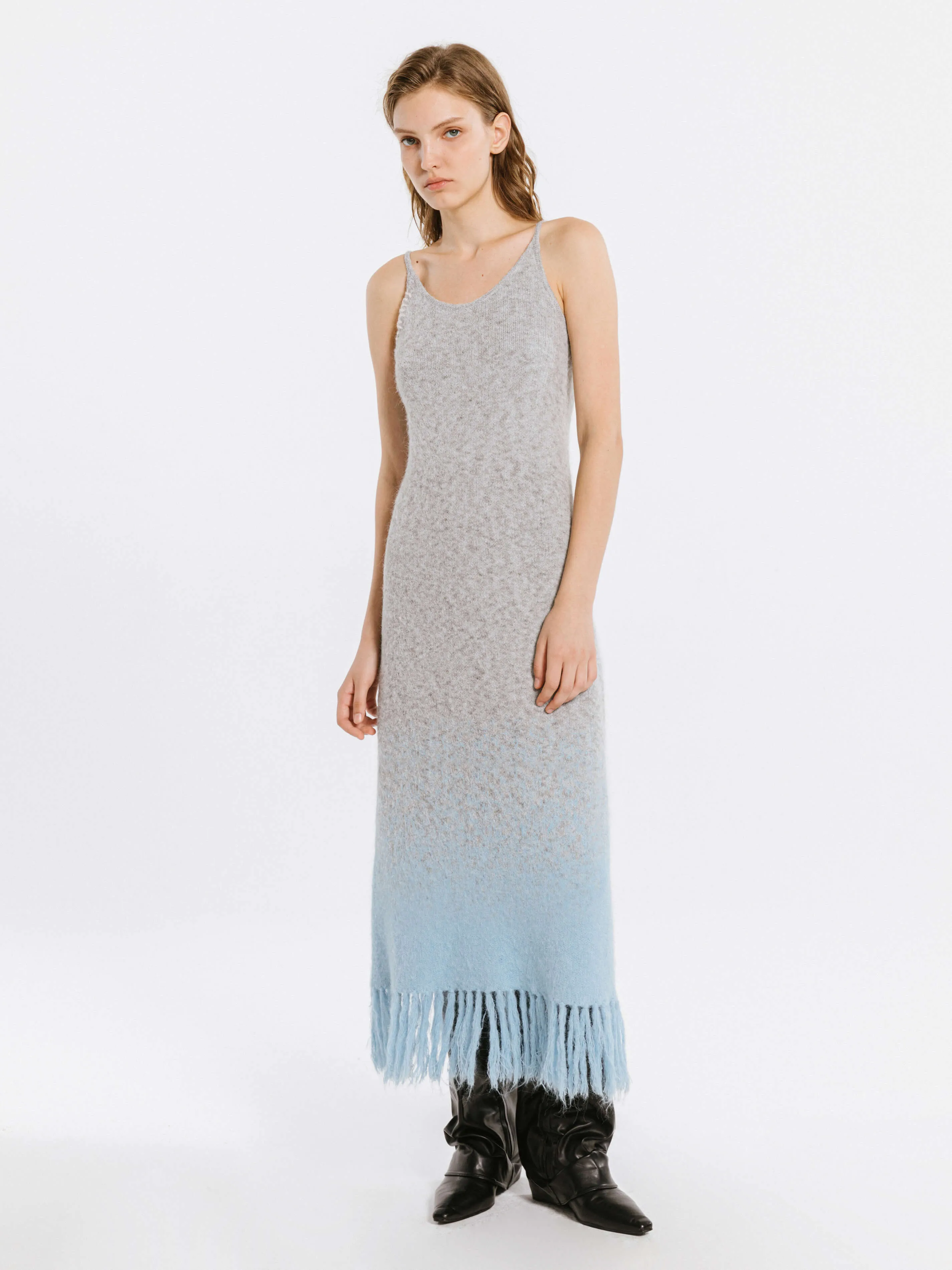 Gradient Knitted Maxi Dress with Wool Blend