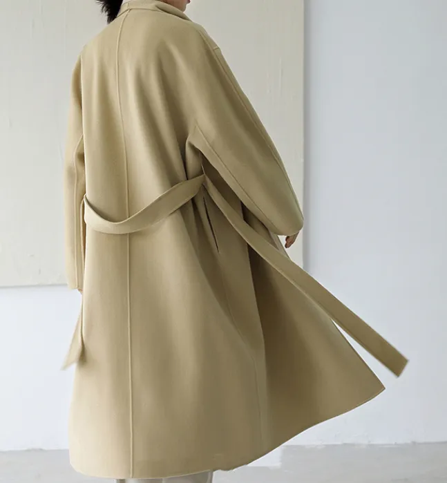 High Collar Women Wool Coat Long Double Face Wool Coat Jacket 0929