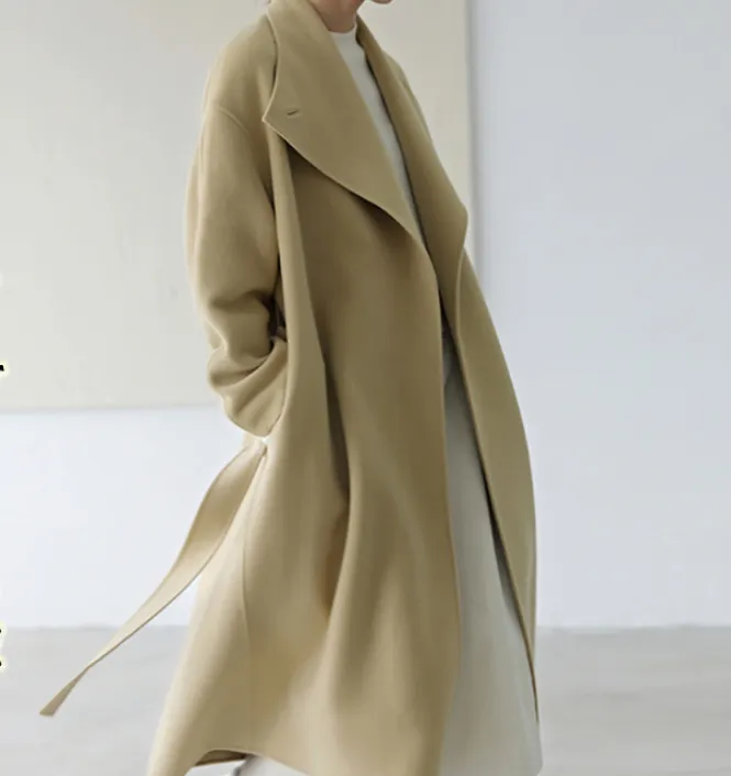 High Collar Women Wool Coat Long Double Face Wool Coat Jacket 0929