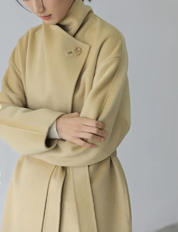 High Collar Women Wool Coat Long Double Face Wool Coat Jacket 0929