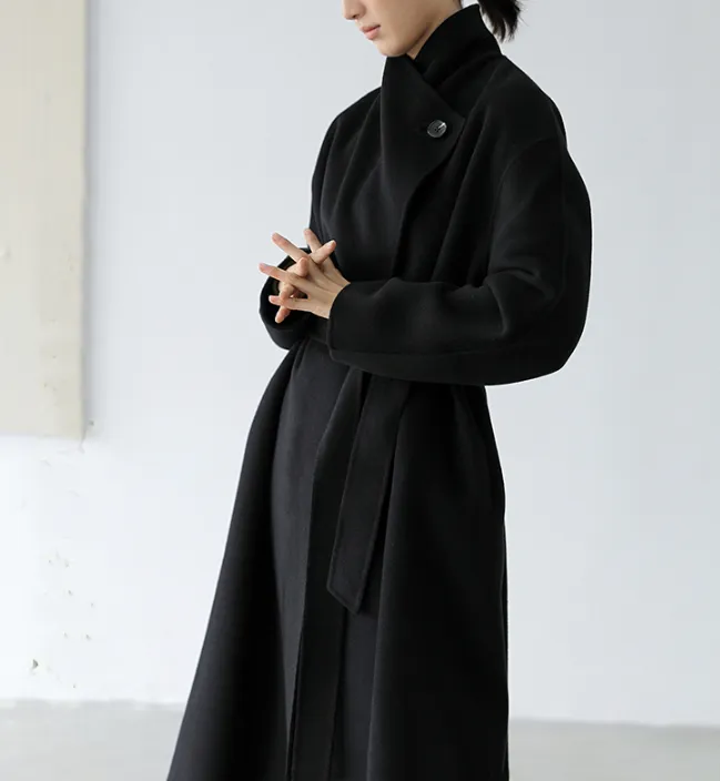 High Collar Women Wool Coat Long Double Face Wool Coat Jacket 0929