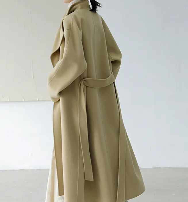 High Collar Women Wool Coat Long Double Face Wool Coat Jacket 0929