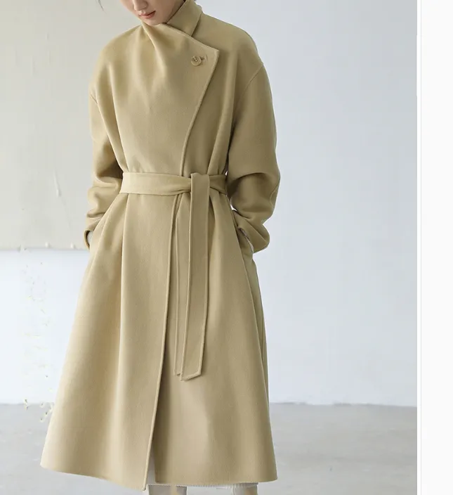 High Collar Women Wool Coat Long Double Face Wool Coat Jacket 0929