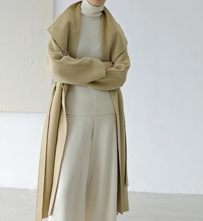 High Collar Women Wool Coat Long Double Face Wool Coat Jacket 0929