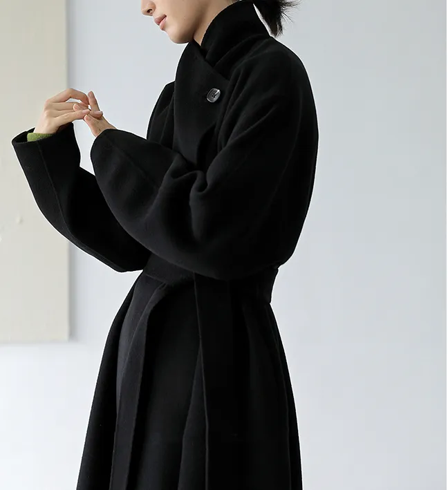 High Collar Women Wool Coat Long Double Face Wool Coat Jacket 0929
