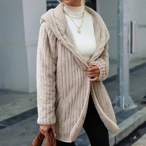 Hooded Loose Reversible Plush Buttonless Cardigan Jacket Wholesale Womens Clothing N3823111600028