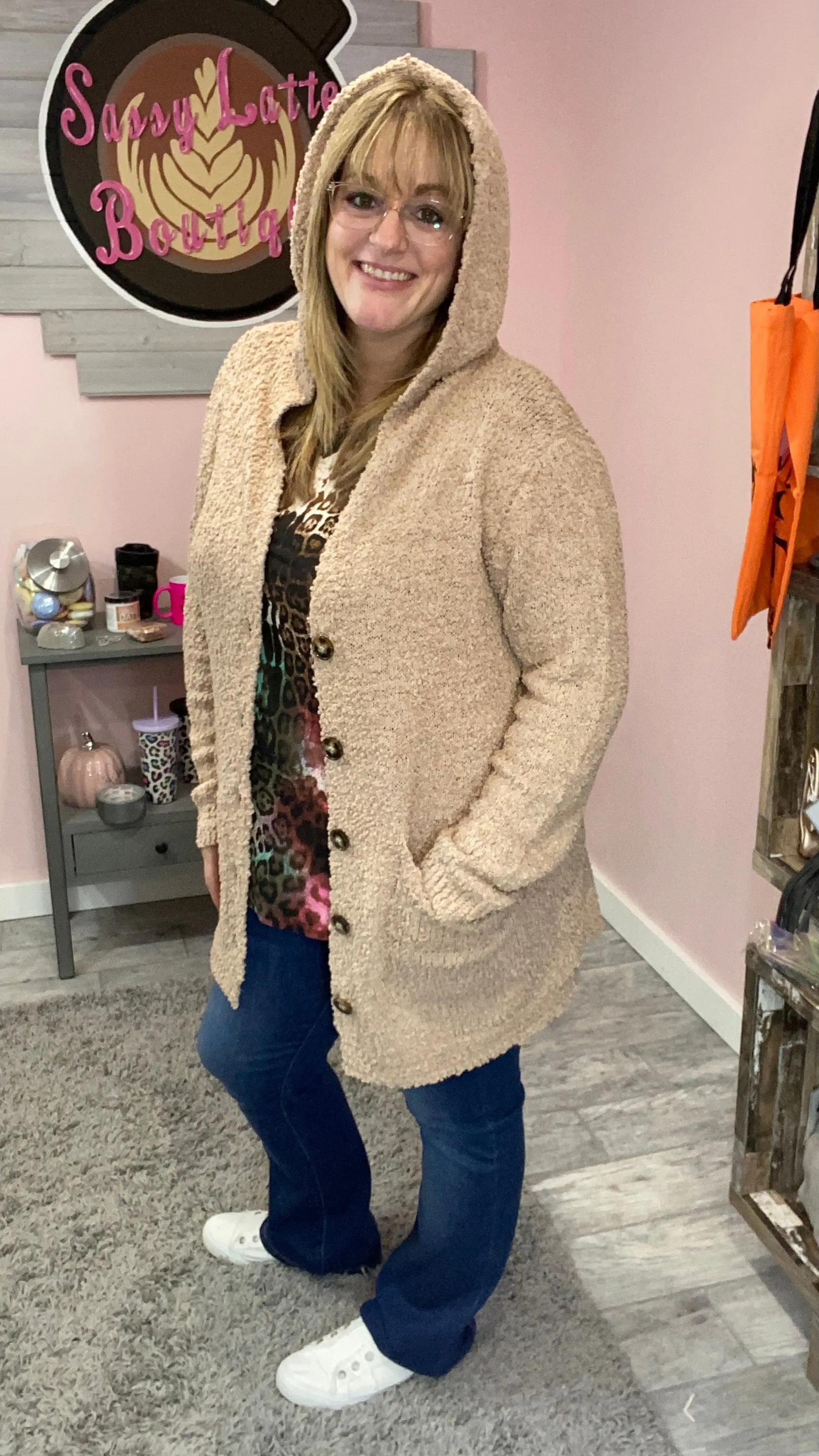 Hooded Popcorn Cardigan