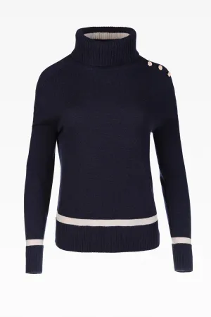 Ivy Ladies Roll Neck in Deep Sea Blue: Cashmere & Wool Blend