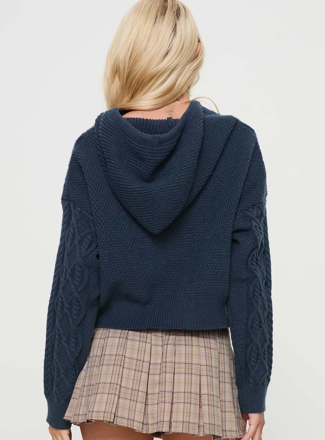 Jorvik Cropped Cable Knit Hoodie Navy