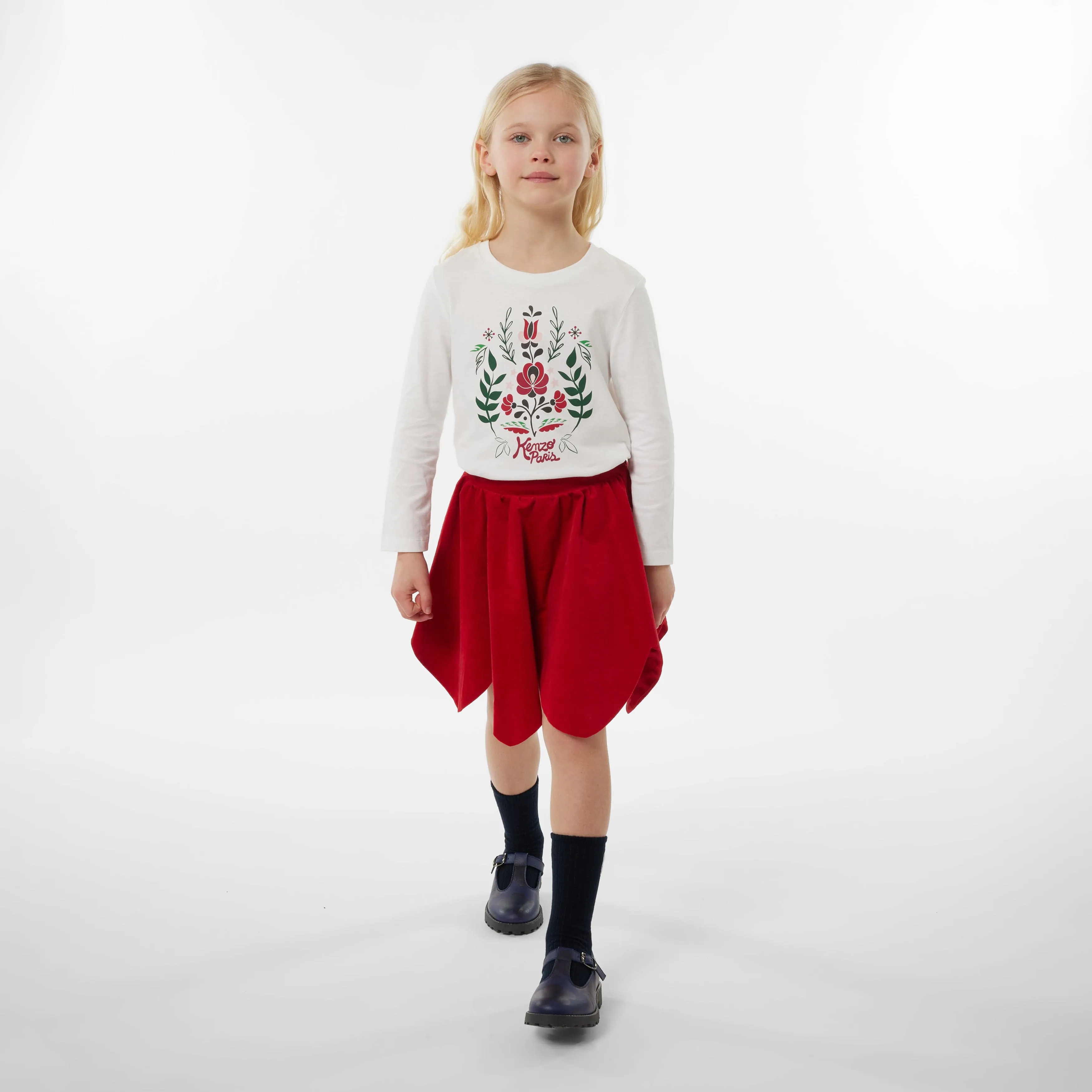 KENZO Girls Palatine Velvet Skirt in Red