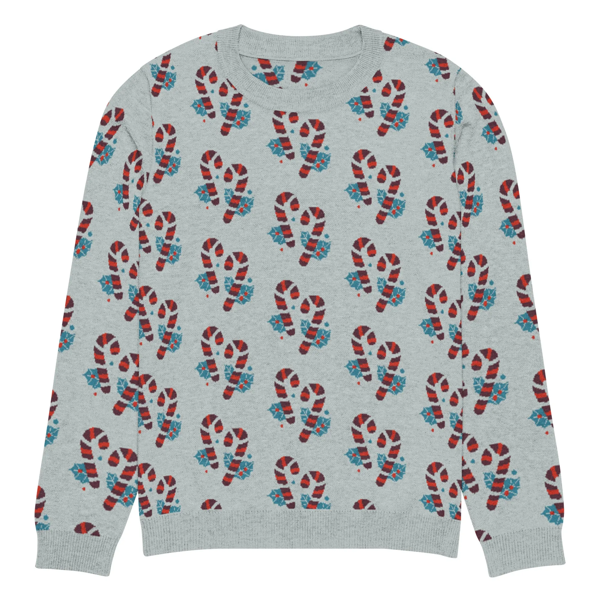 Knitted Crew Neck Sweater -- Candy Cane (Glamourange Christmas Knitted Crew Neck Sweater - All-Over Pattern)