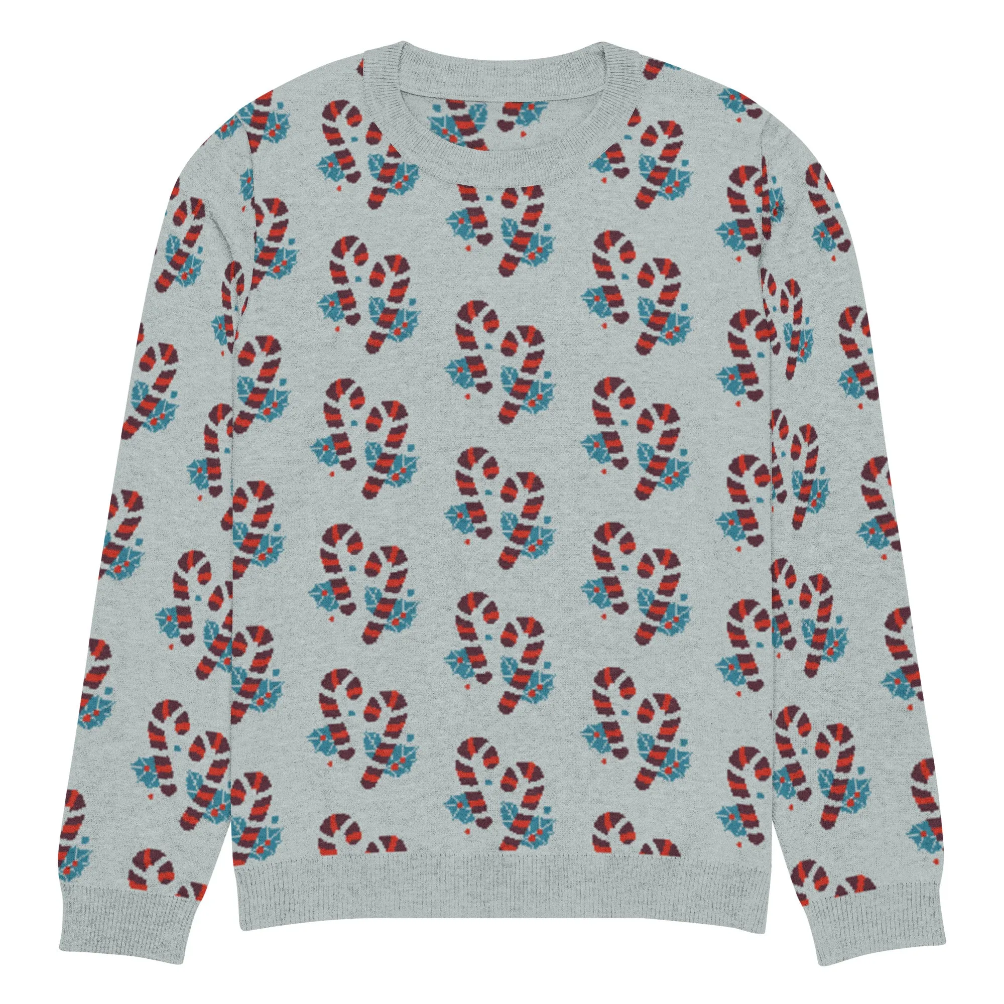 Knitted Crew Neck Sweater -- Candy Cane (Glamourange Christmas Knitted Crew Neck Sweater - All-Over Pattern)