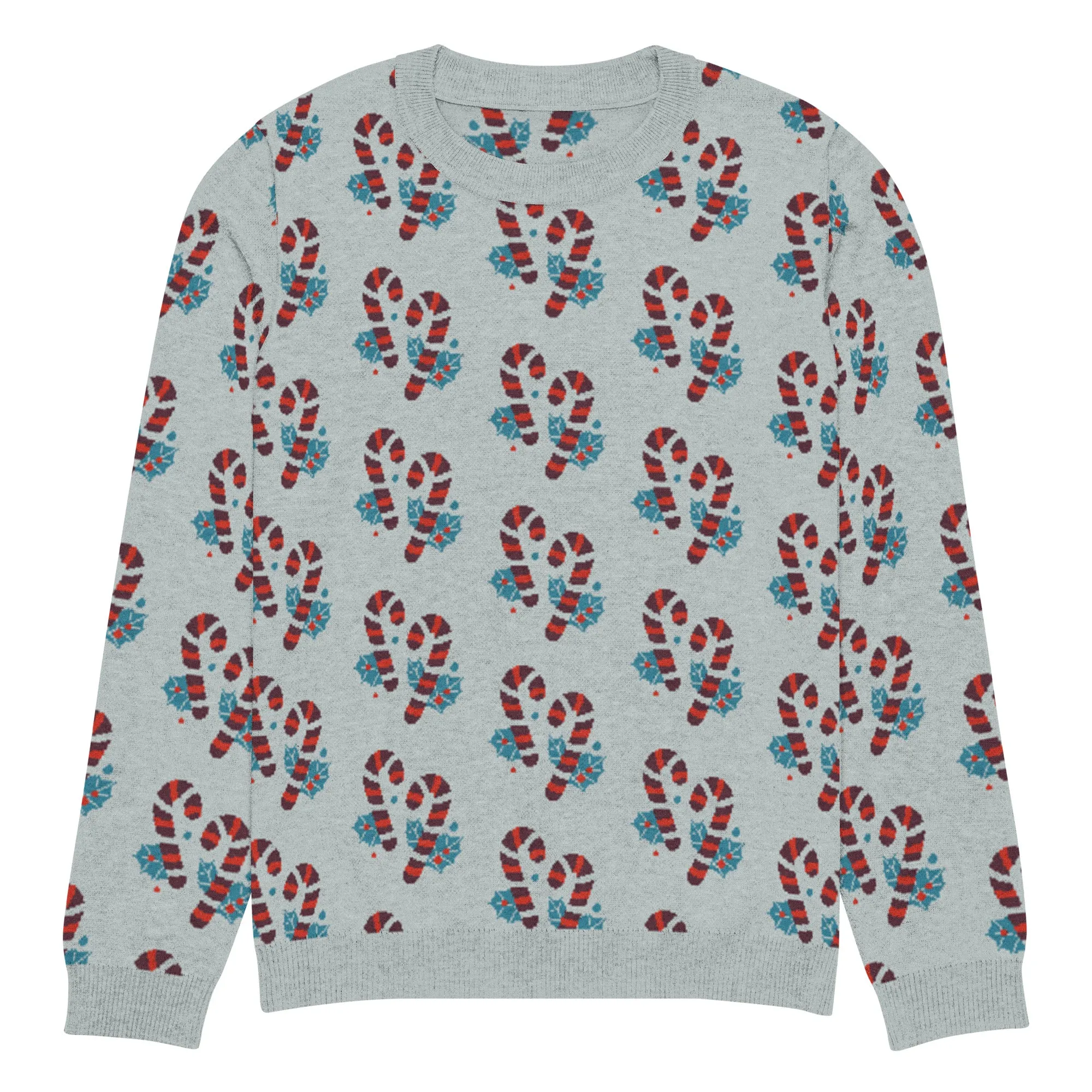 Knitted Crew Neck Sweater -- Candy Cane (Glamourange Christmas Knitted Crew Neck Sweater - All-Over Pattern)