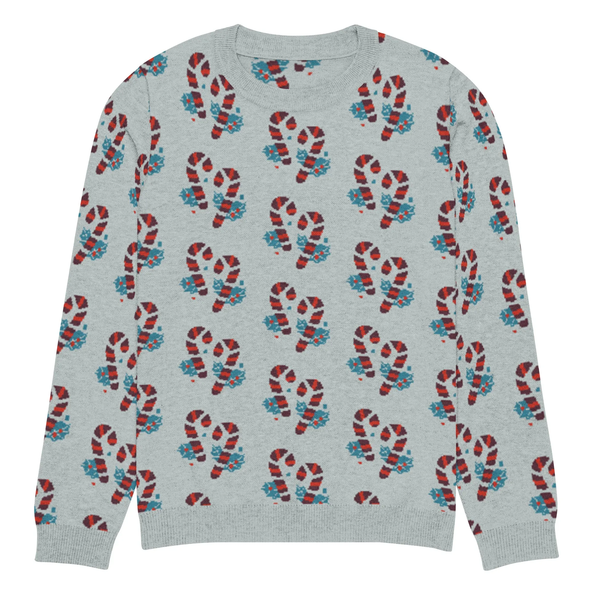 Knitted Crew Neck Sweater -- Candy Cane (Glamourange Christmas Knitted Crew Neck Sweater - All-Over Pattern)
