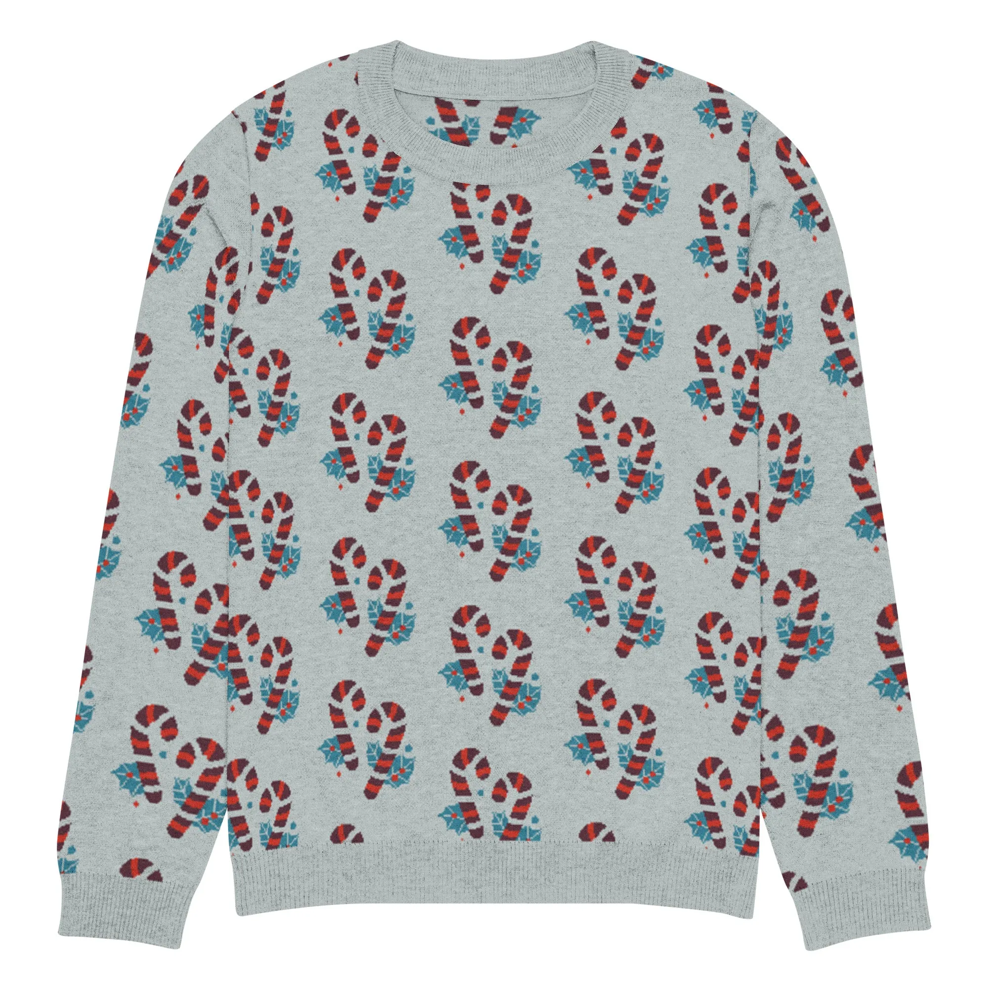 Knitted Crew Neck Sweater -- Candy Cane (Glamourange Christmas Knitted Crew Neck Sweater - All-Over Pattern)