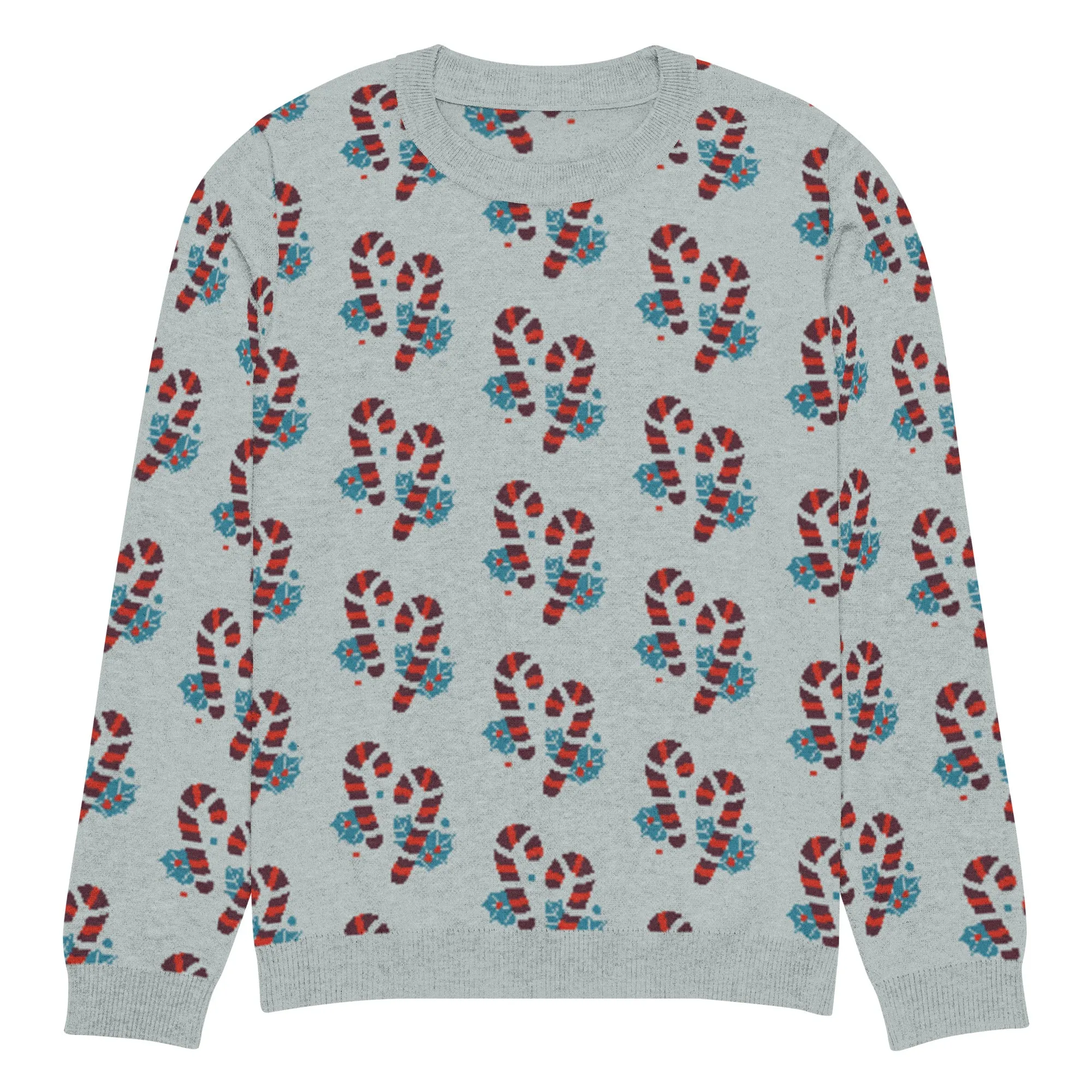 Knitted Crew Neck Sweater -- Candy Cane (Glamourange Christmas Knitted Crew Neck Sweater - All-Over Pattern)