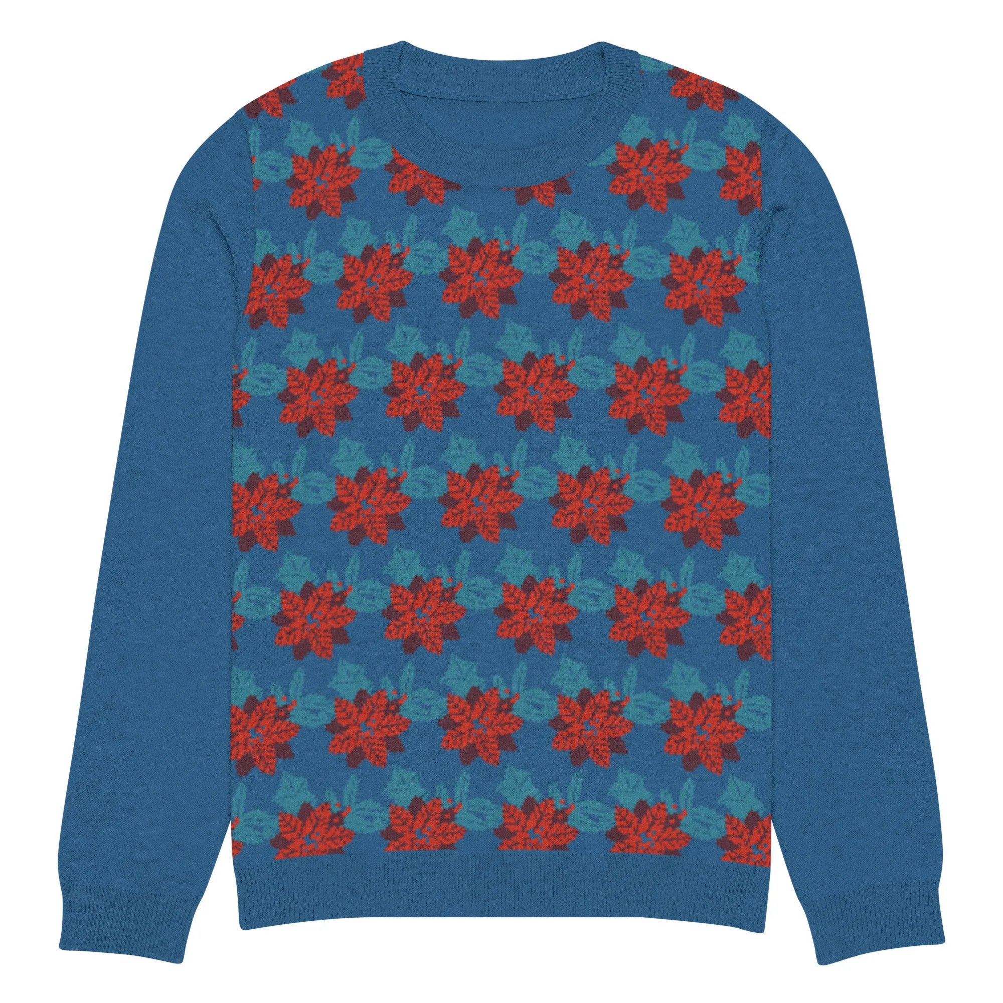 Knitted Crew Neck Sweater - Christmas Flower (Glamourange Christmas Knitted Crew Neck Sweater - Front Pattern)