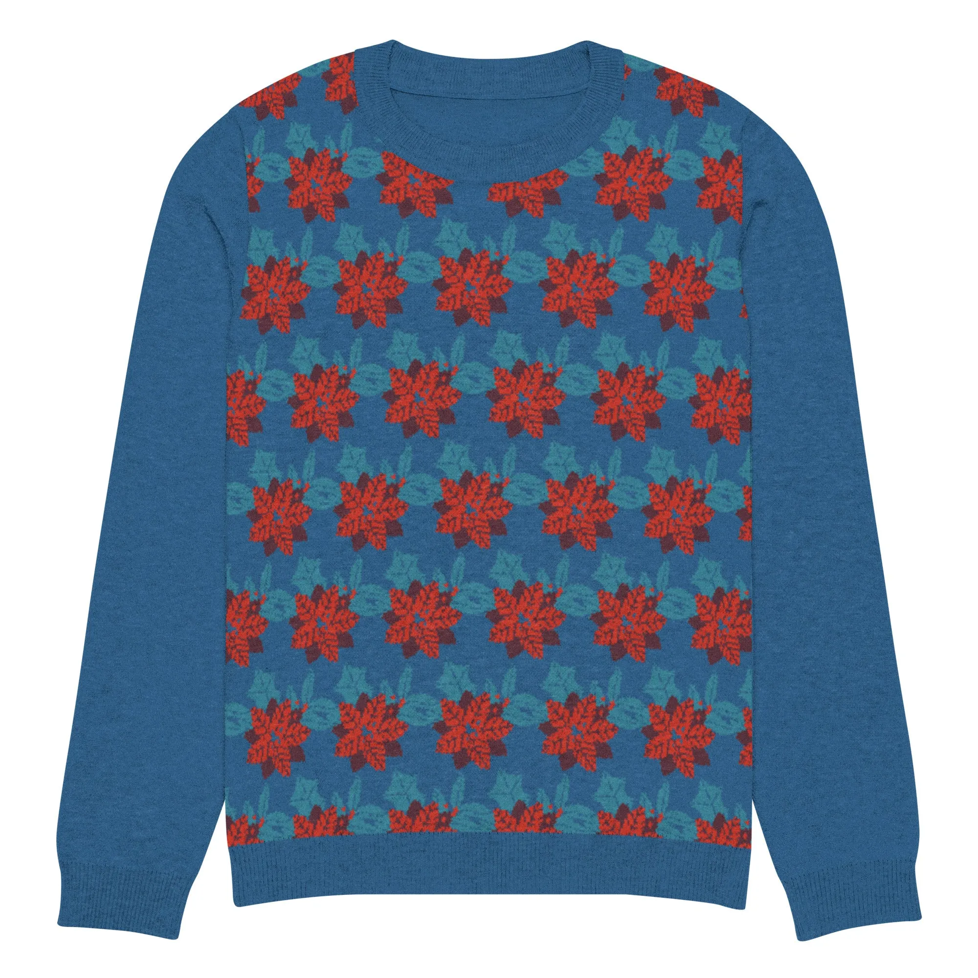 Knitted Crew Neck Sweater - Christmas Flower (Glamourange Christmas Knitted Crew Neck Sweater - Front Pattern)