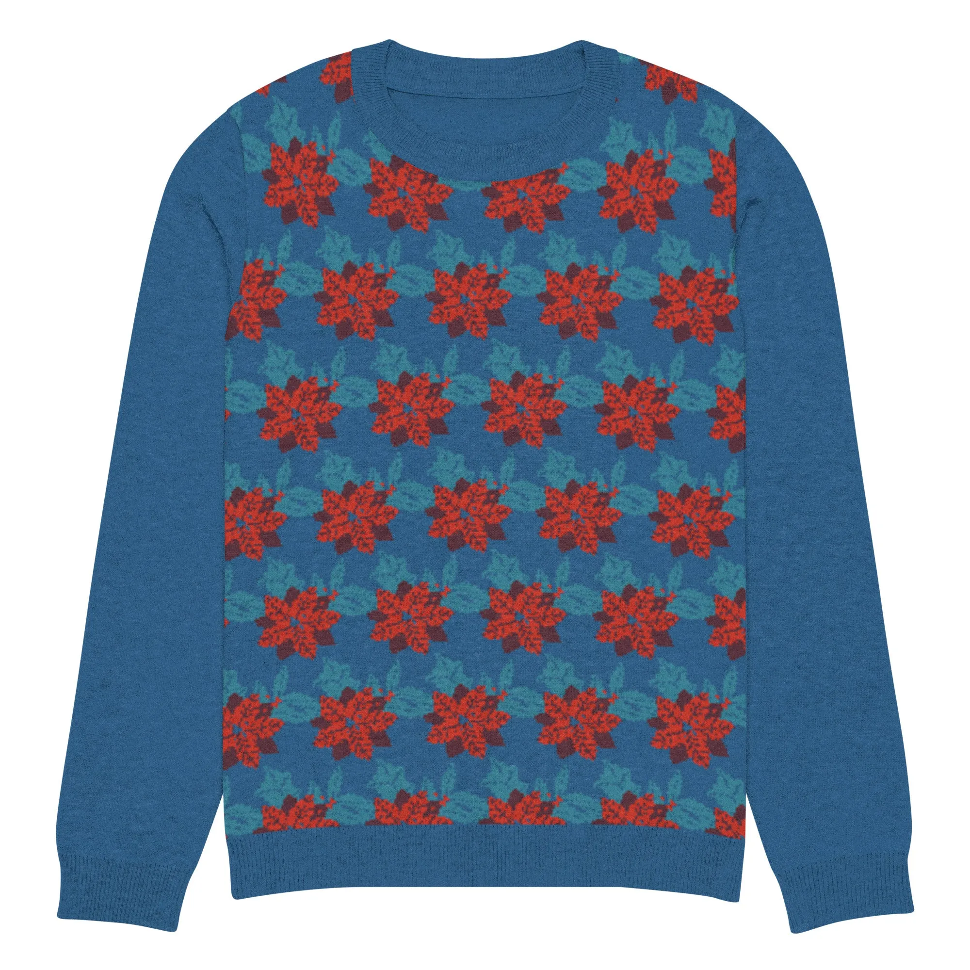 Knitted Crew Neck Sweater - Christmas Flower (Glamourange Christmas Knitted Crew Neck Sweater - Front Pattern)