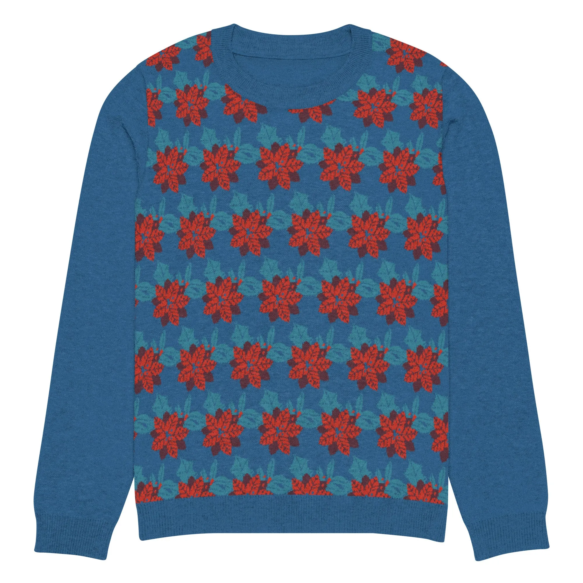 Knitted Crew Neck Sweater - Christmas Flower (Glamourange Christmas Knitted Crew Neck Sweater - Front Pattern)