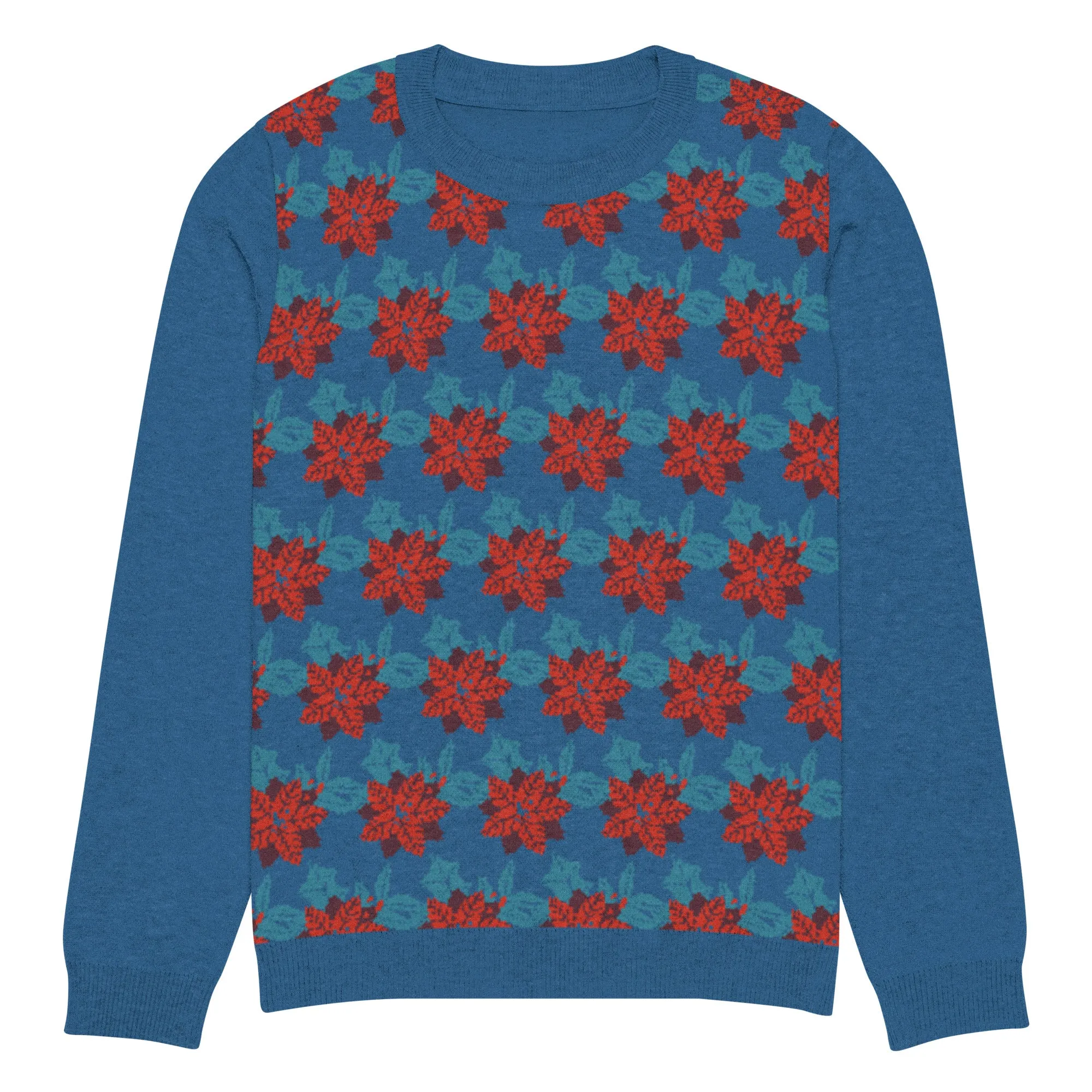 Knitted Crew Neck Sweater - Christmas Flower (Glamourange Christmas Knitted Crew Neck Sweater - Front Pattern)