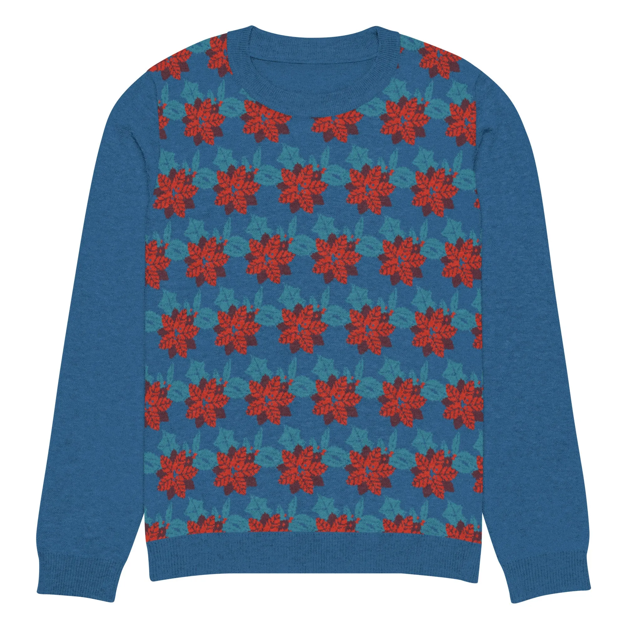 Knitted Crew Neck Sweater - Christmas Flower (Glamourange Christmas Knitted Crew Neck Sweater - Front Pattern)