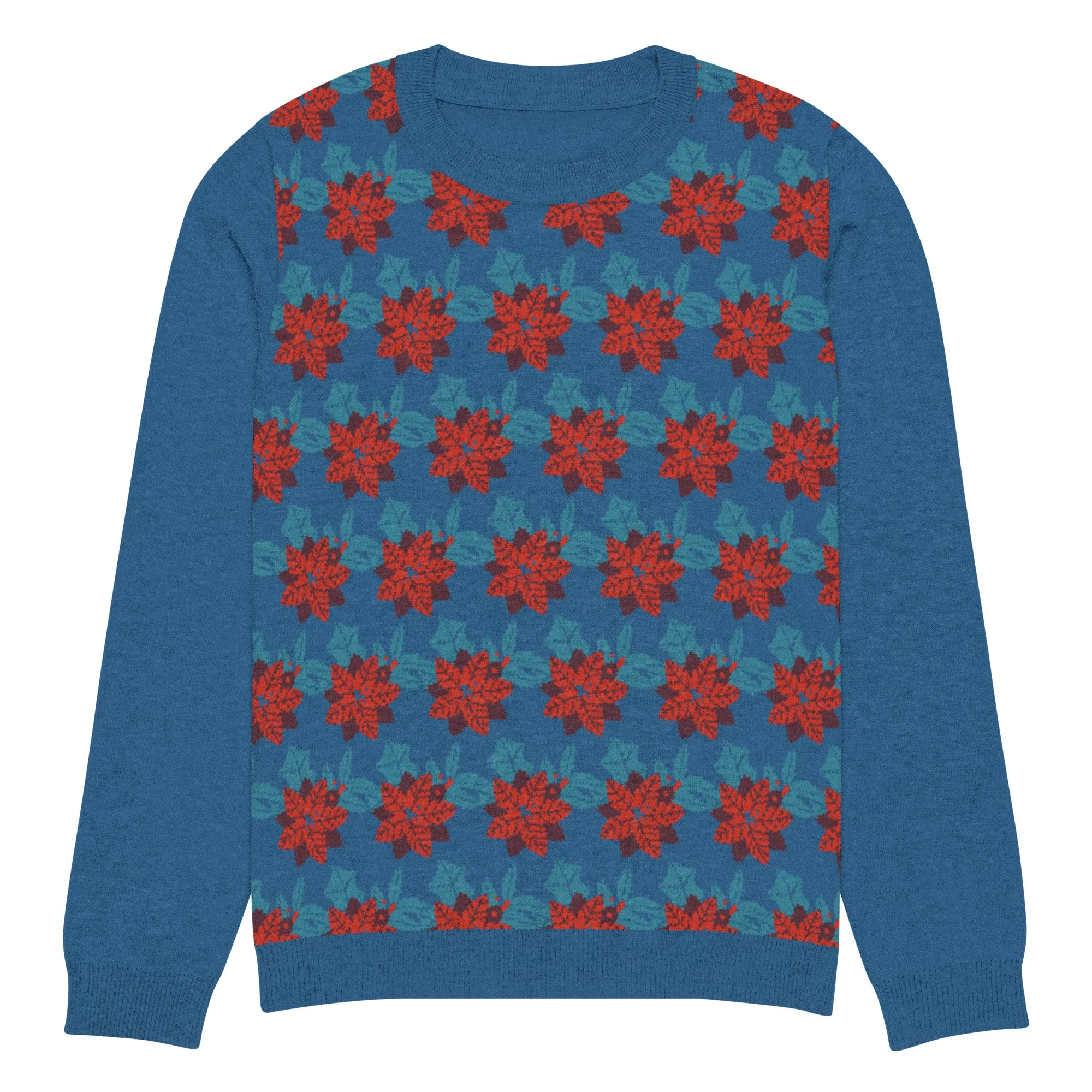 Knitted Crew Neck Sweater - Christmas Flower (Glamourange Christmas Knitted Crew Neck Sweater - Front Pattern)