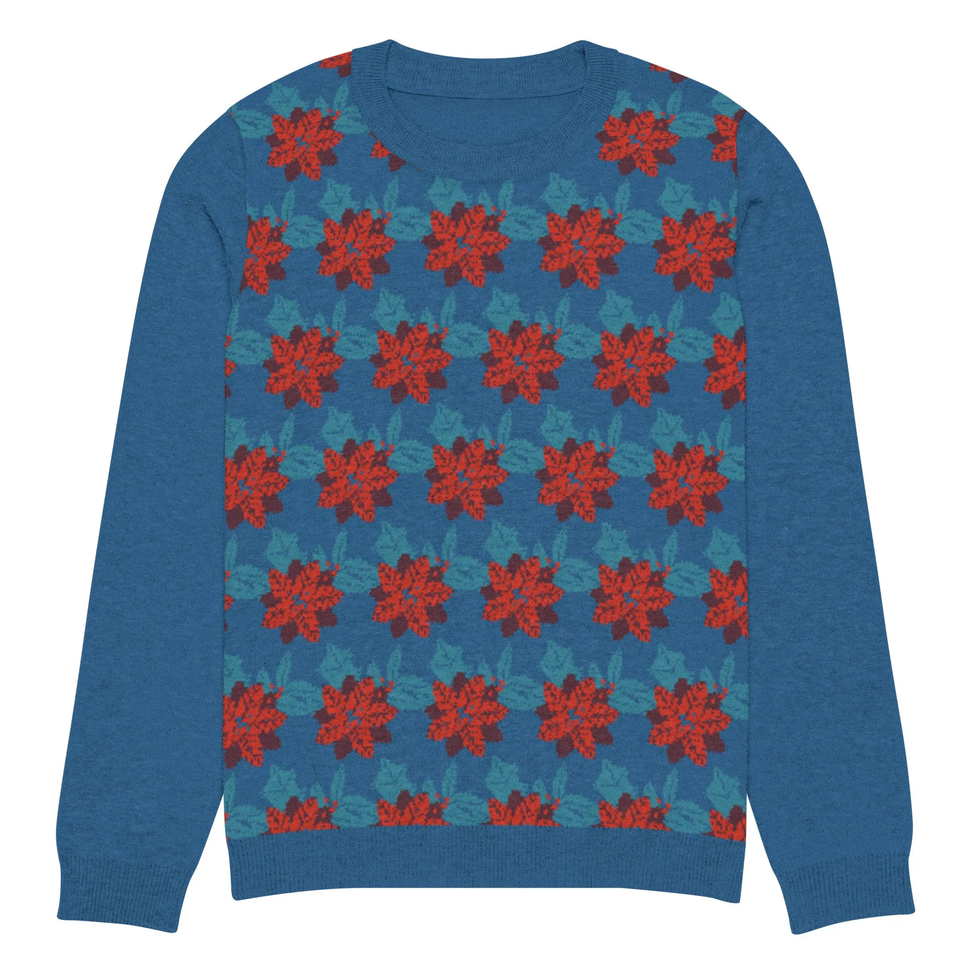 Knitted Crew Neck Sweater - Christmas Flower (Glamourange Christmas Knitted Crew Neck Sweater - Front Pattern)