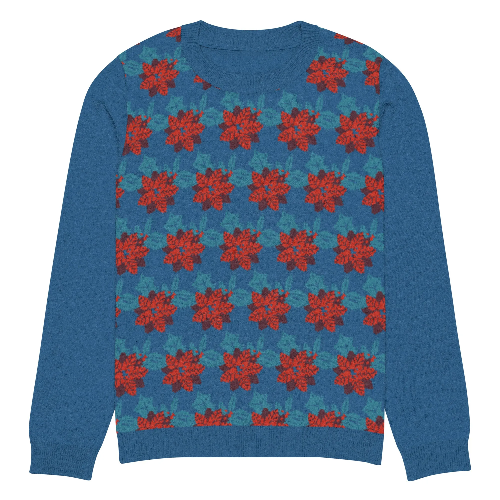 Knitted Crew Neck Sweater - Christmas Flower (Glamourange Christmas Knitted Crew Neck Sweater - Front Pattern)